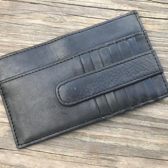 Wallet Black Genuine Leather Card Holder Handmade - Picture 2 of 11